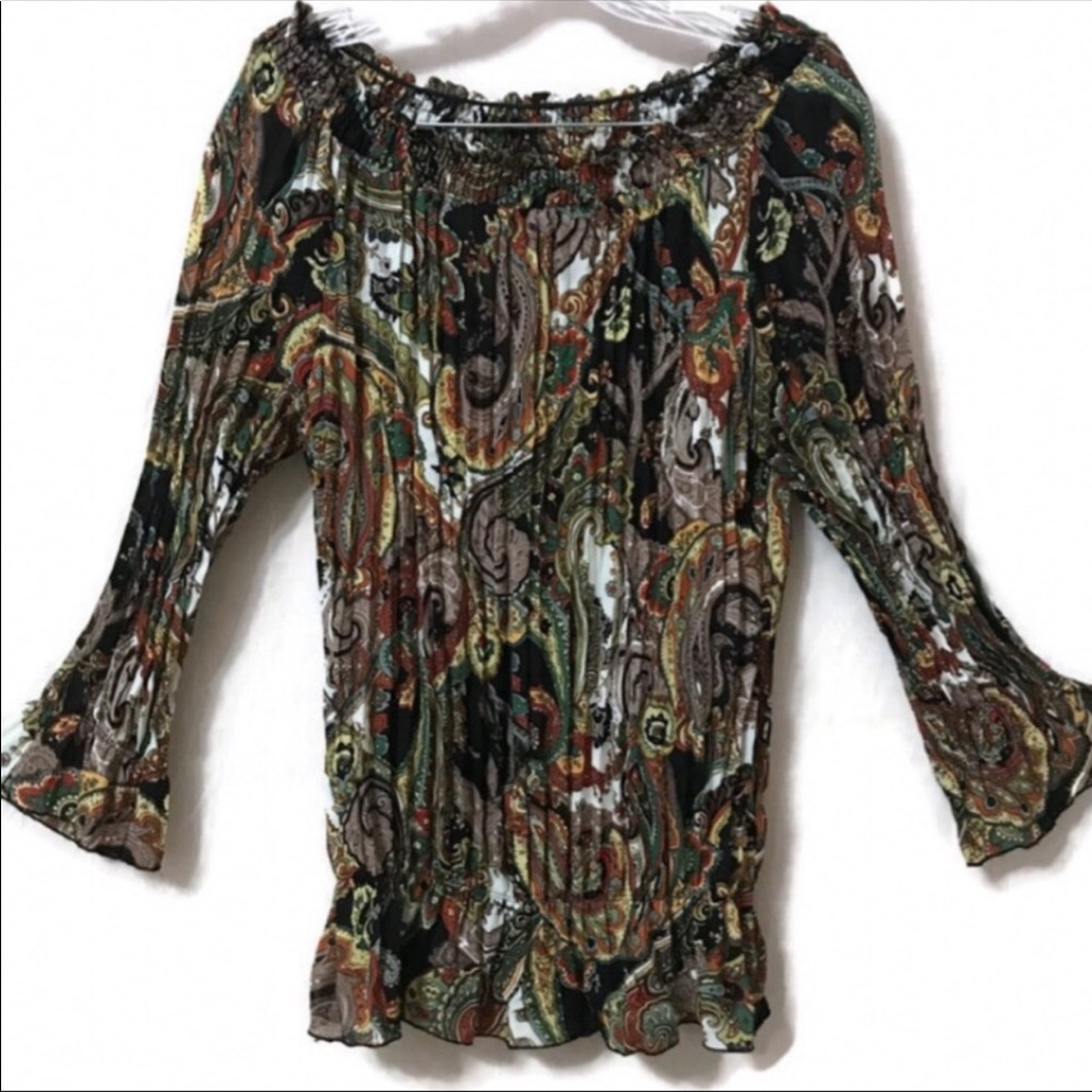 ♥️SOLD♥️ Kim Rogers Long Sleeve Pleated Paisley - Picture 2 of 8
